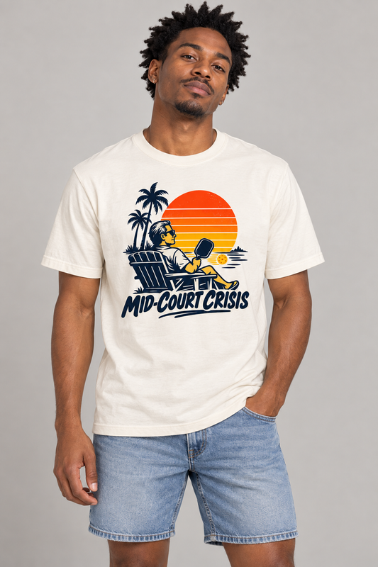 Model wearing Mid-Court Crisis Pickleball T-Shirt