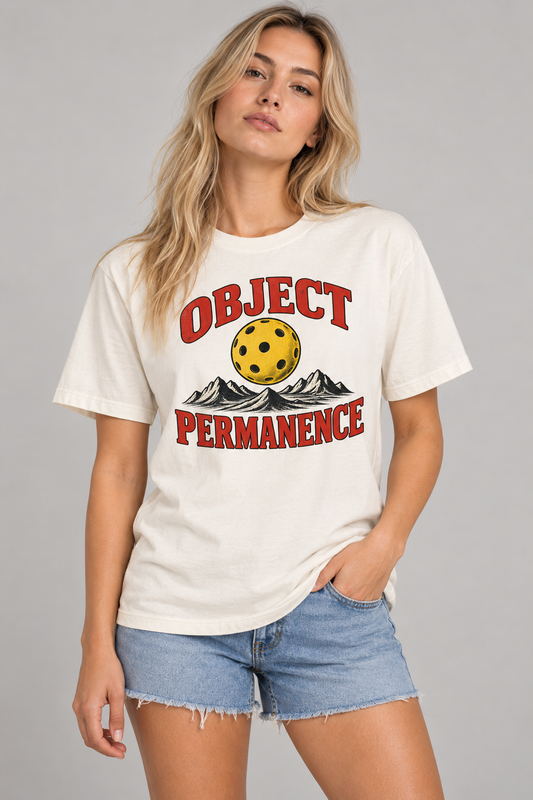 Model wearing Object Permanence Pickleball T-Shirt