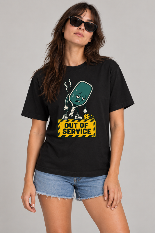 Model wearing Out of Service Pickleball T-Shirt