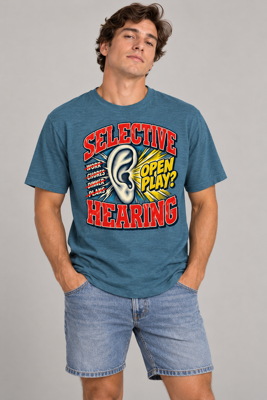 Model wearing Selective Hearing Pickleball T-Shirt