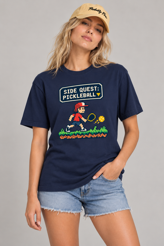 Model wearing Side Quest Pickleball T-Shirt