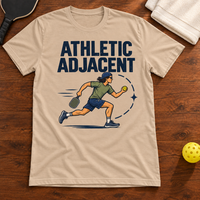 Athletic Adjacent Pickleball T-shirt, tan, warm wood Mockup 02
