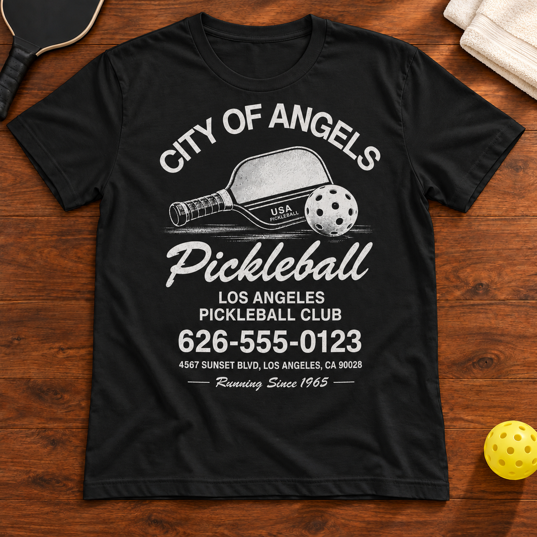 City of Angels Pickleball Club Vintage T-Shirt, vintage-black, warm wood Mockup 02