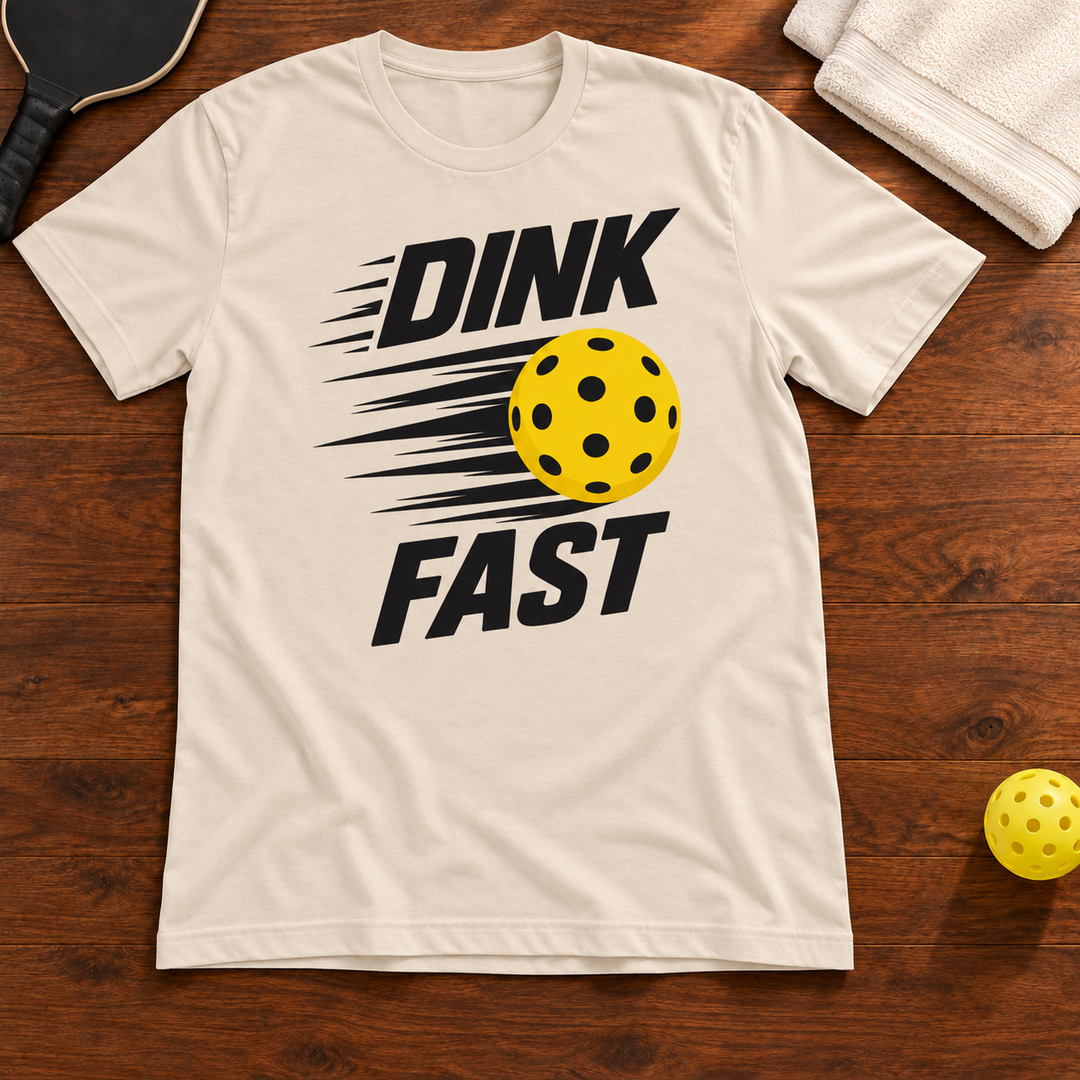 Dink Fast Pickleball T-Shirt, soft-cream, warm wood Mockup 02