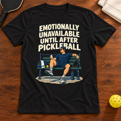 Emotionally Unavailable Pickleball T-shirt, vintage-black, warm wood Mockup 02