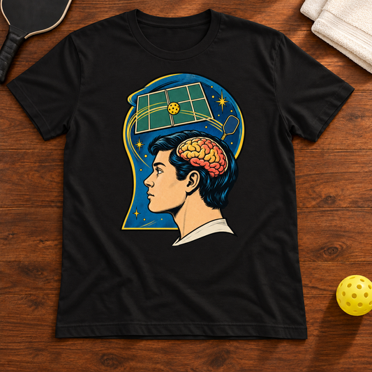 Pickleball On My Mind Retro Brain T-shirt, black, warm wood Mockup 02