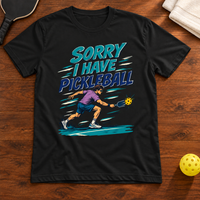 Sorry I Have Pickleball T-shirt, black, warm wood Mockup 02