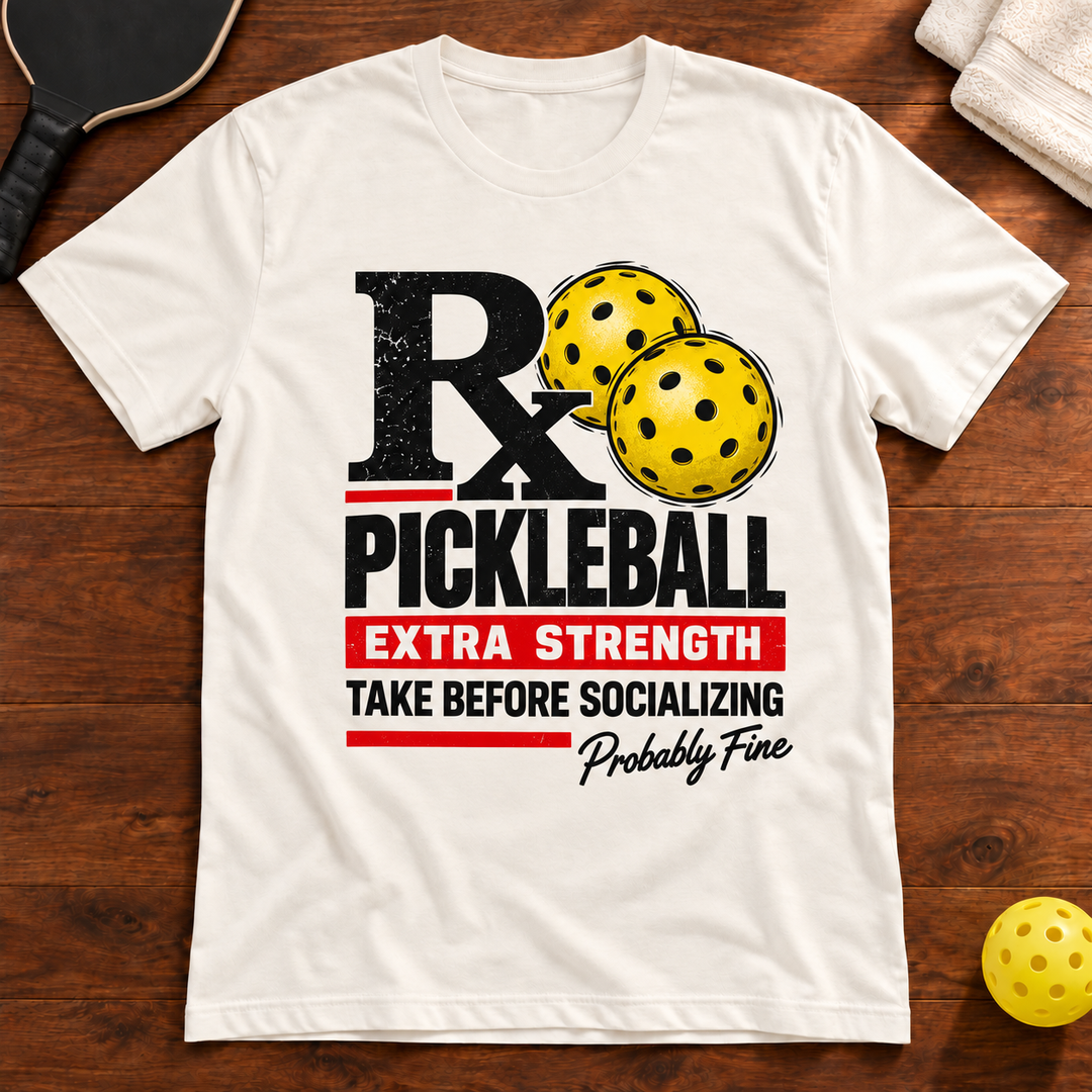 Extra Strength Rx Pickleball T-Shirt flat lay mockup
