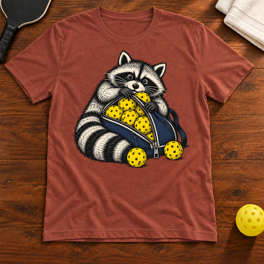 These Are Mine Raccoon Pickleball T-Shirt flat lay mockup