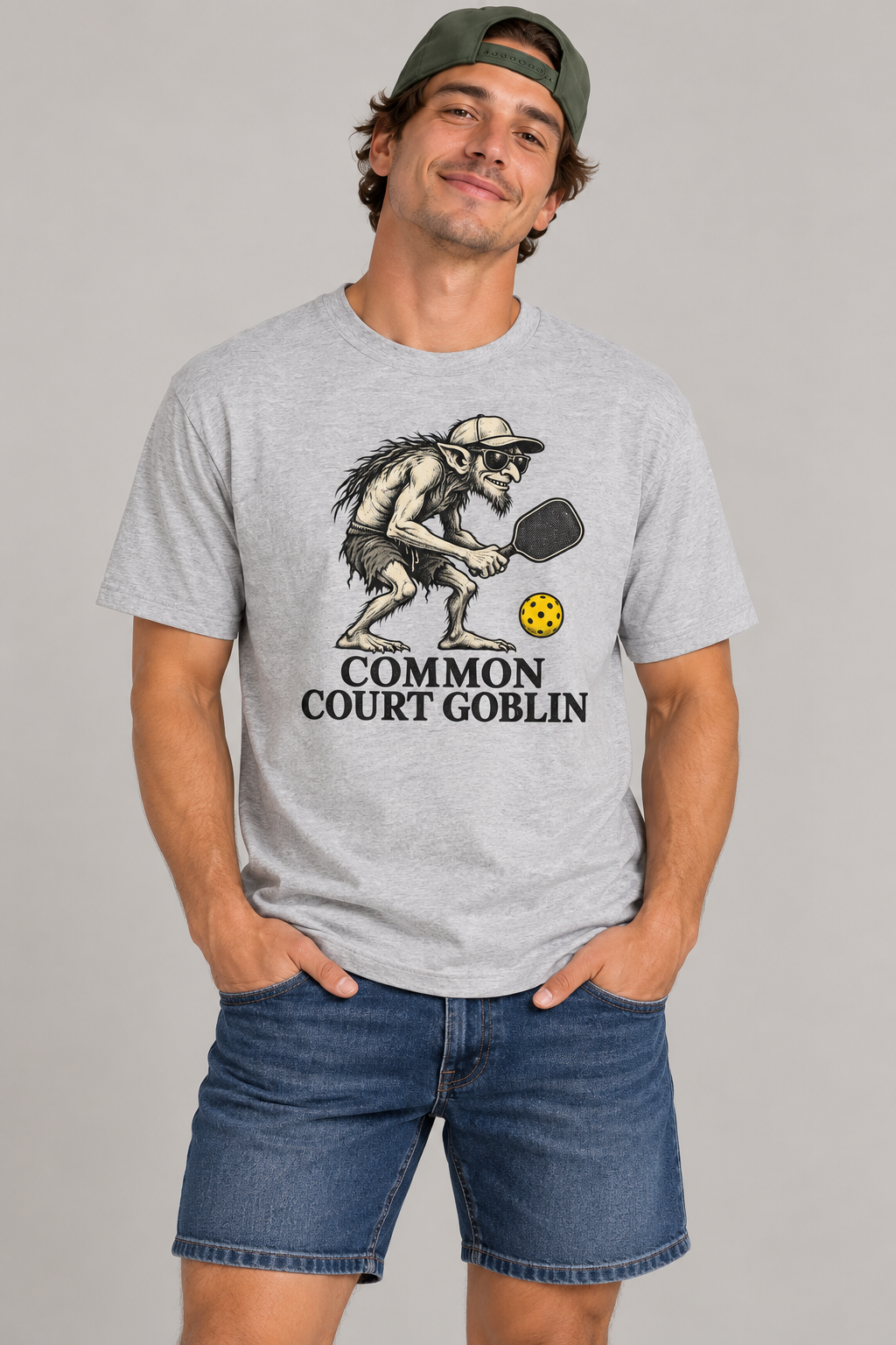 Model wearing Common Court Goblin Pickleball T-Shirt