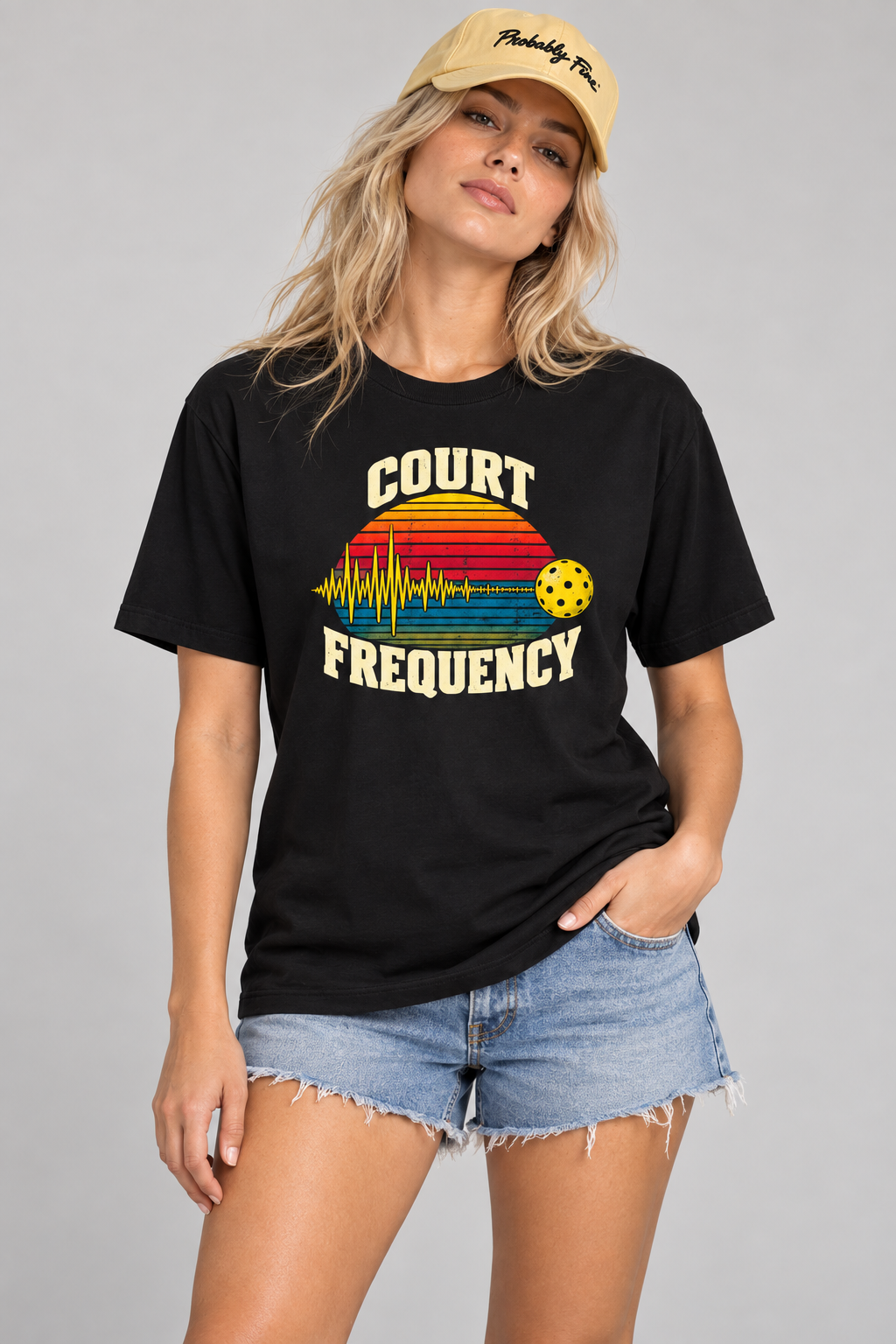 Model wearing Court Frequency Pickleball T-Shirt