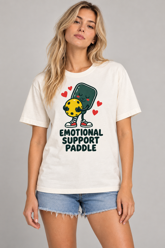 Model wearing Emotional Support Paddle Pickleball T-Shirt