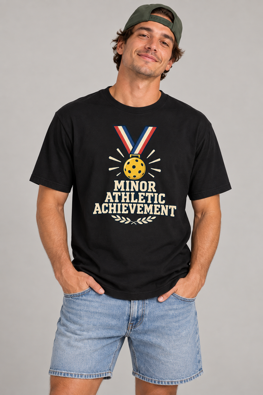 Model wearing Minor Athletic Achievement Pickleball T-Shirt