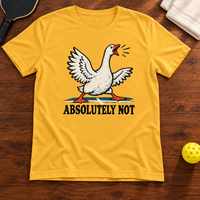 Absolutely Not Goose Pickleball T-Shirt, heather-yellow-gold, warm wood flat lay