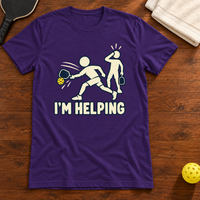 I'm Helping Pickleball T-Shirt, team-purple, warm wood flat lay