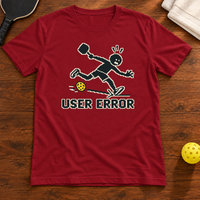 User Error Pickleball T-Shirt, cardinal, warm wood flat lay
