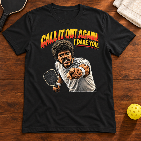Call It Out Again Pickleball T-Shirt, vintage-black, warm wood flat lay