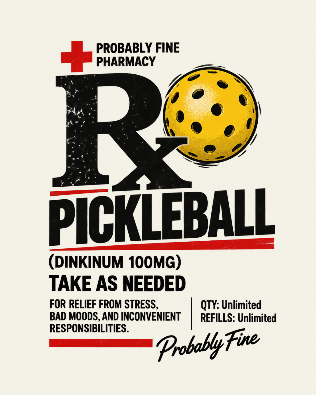 Rx Pickleball Prescription T-Shirt full artwork close-up