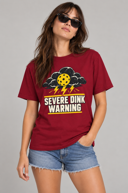 Model wearing Severe Dink Warning Pickleball T-Shirt