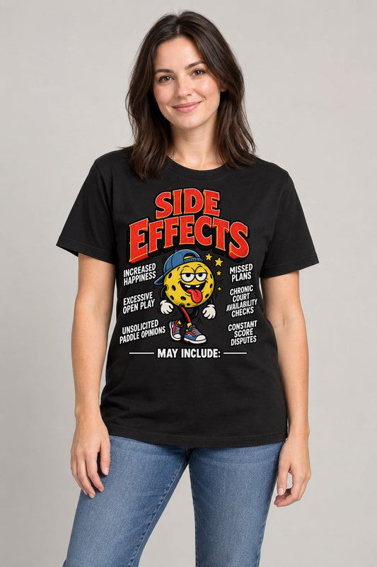 Side Effects of Pickleball T-Shirt studio photo on model