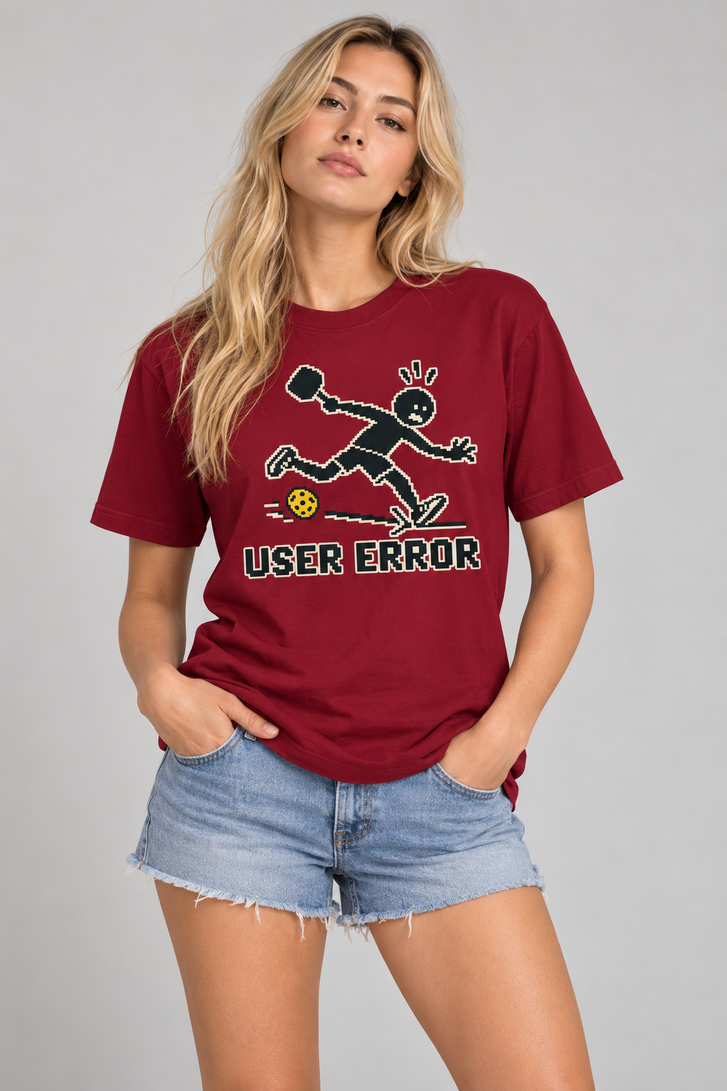Model wearing User Error Pickleball T-Shirt