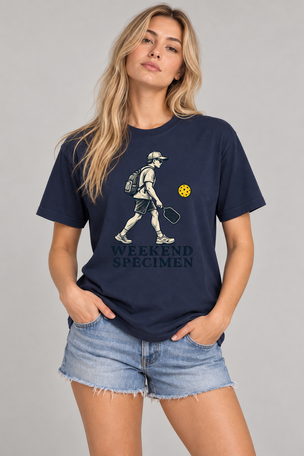 Model wearing Weekend Specimen Pickleball T-Shirt